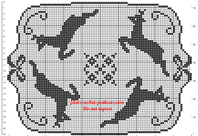 Crochet filet rectangular Christmas doily pattern with reindeers