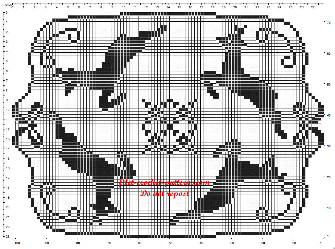 Crochet filet rectangular Christmas doily pattern with reindeers