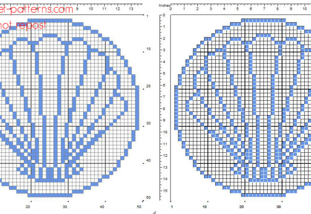 Crochet filet round doily with seashell free pattern download size 50 x 50 squares