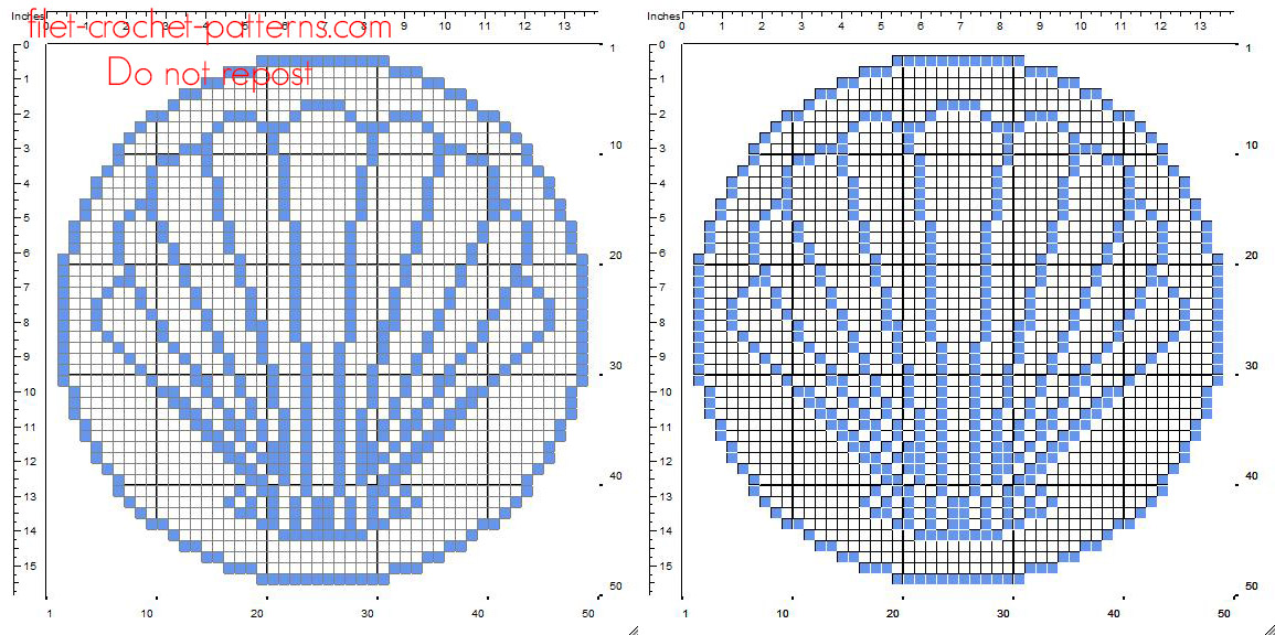 Crochet filet round doily with seashell free pattern download size 50 x 50 squares