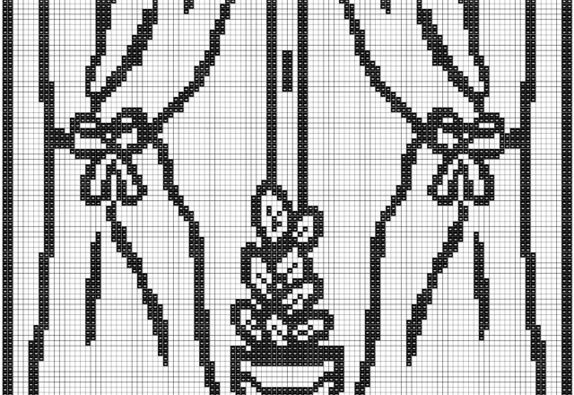 Curtain pot on window filet crochet pattern