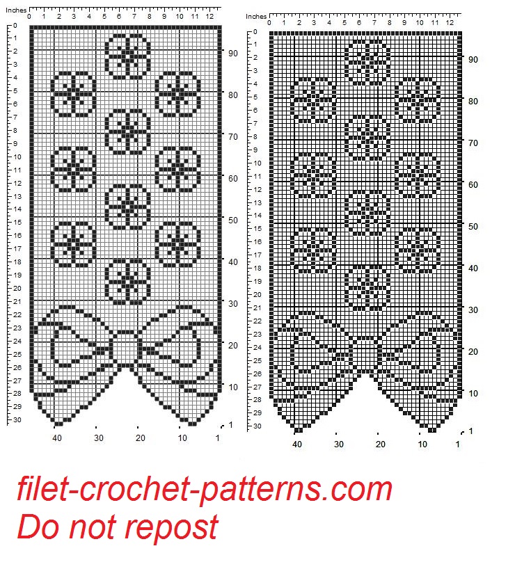 Curtain with bow and flowers filet patten