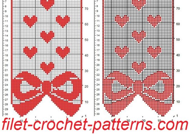 Curtain with bow and hearts 1 filet pattern