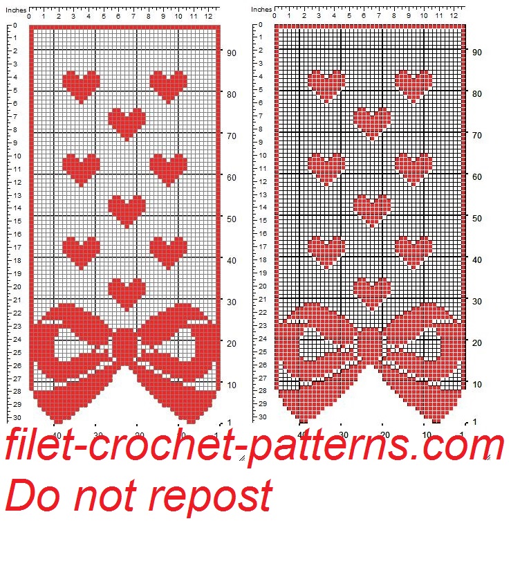 Curtain with bow and hearts 1 filet pattern