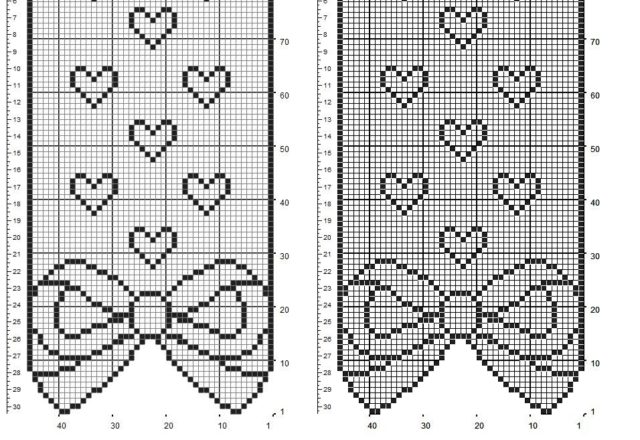 Curtain with bow and hearts filet patten