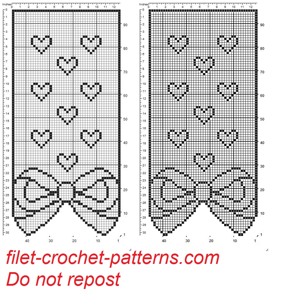Curtain with bow and hearts filet patten