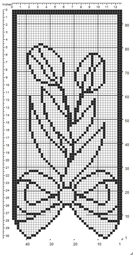 Curtain with bow and tulips filet patten 1