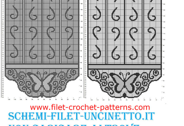 Curtains with butterfly free filet crochet pattern