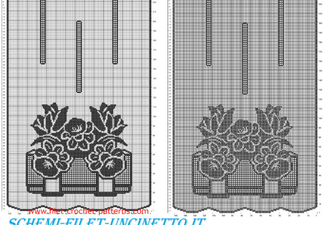 Curtains with vase of daffodils and tulips free filet crochet pattern