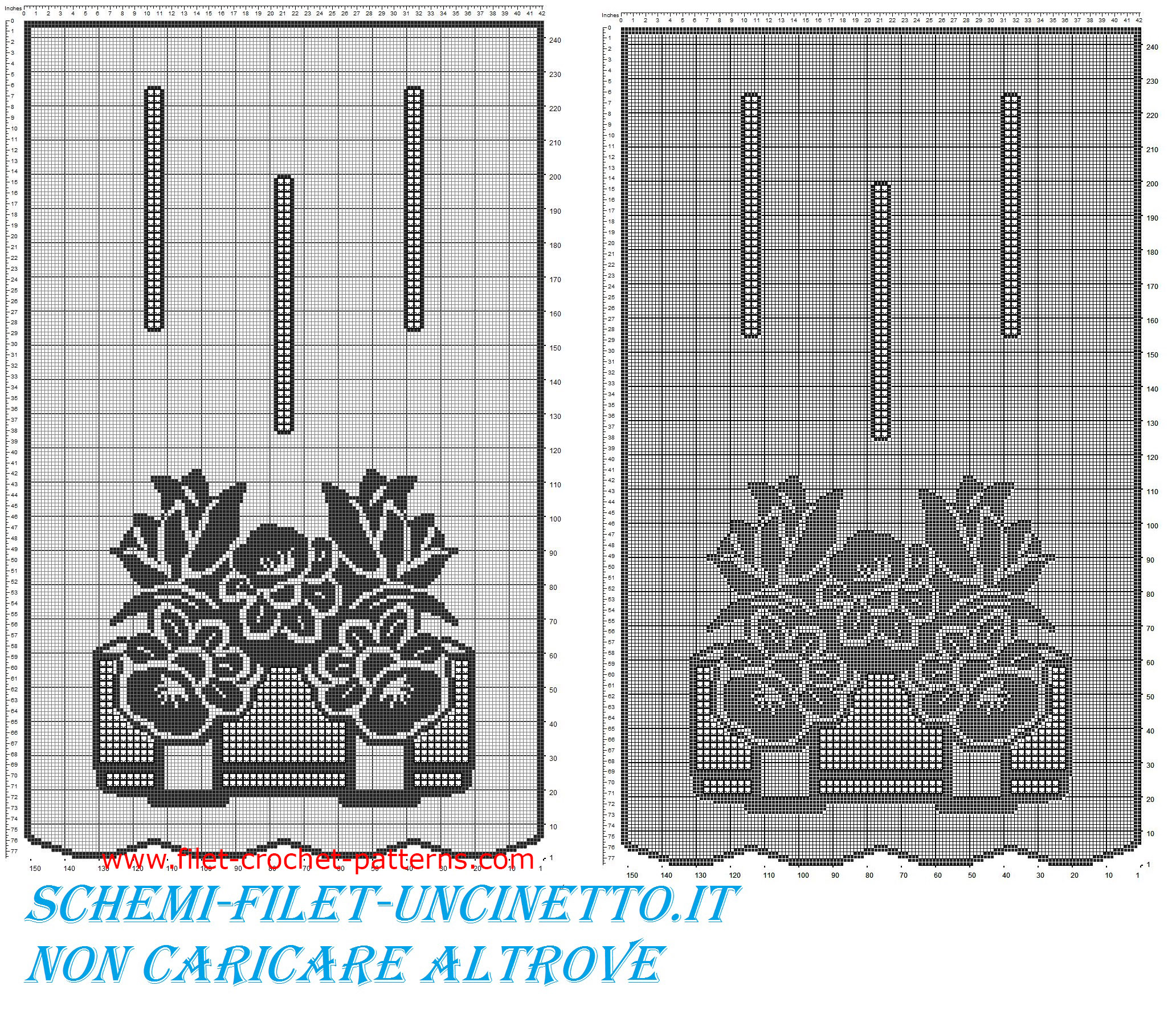 Curtains with vase of daffodils and tulips free filet crochet pattern