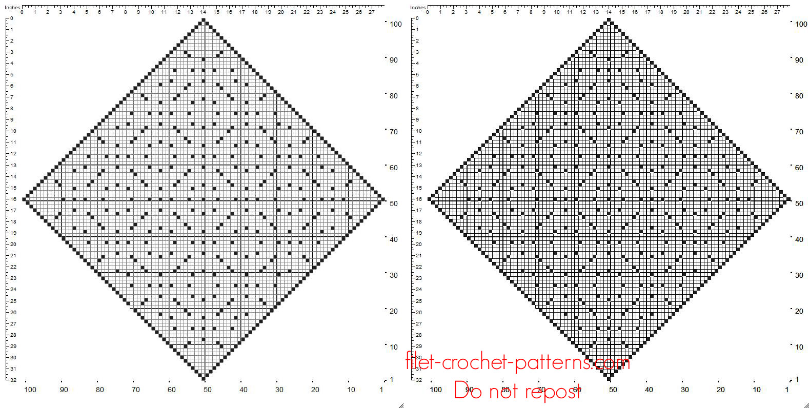 Diamond shape free crochet filet doily pattern