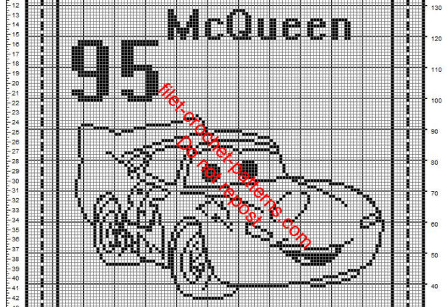 Disney Cars Lightning McQueen crochet filet baby blanket free pattern download