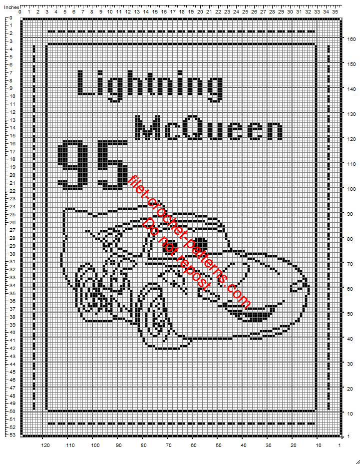 Disney Cars Lightning McQueen crochet filet baby blanket free pattern download
