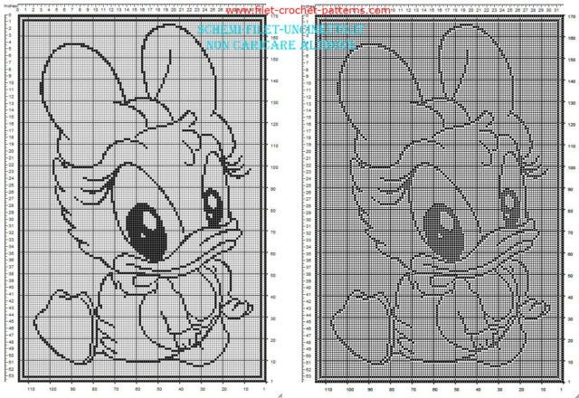Filet baby blanket with Disney baby Daisy Duck free pattern download
