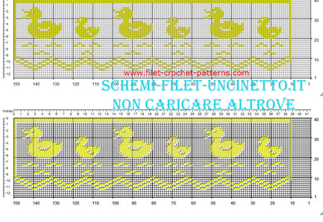 Filet border with ducks free pattern download width 36 squares yellow color