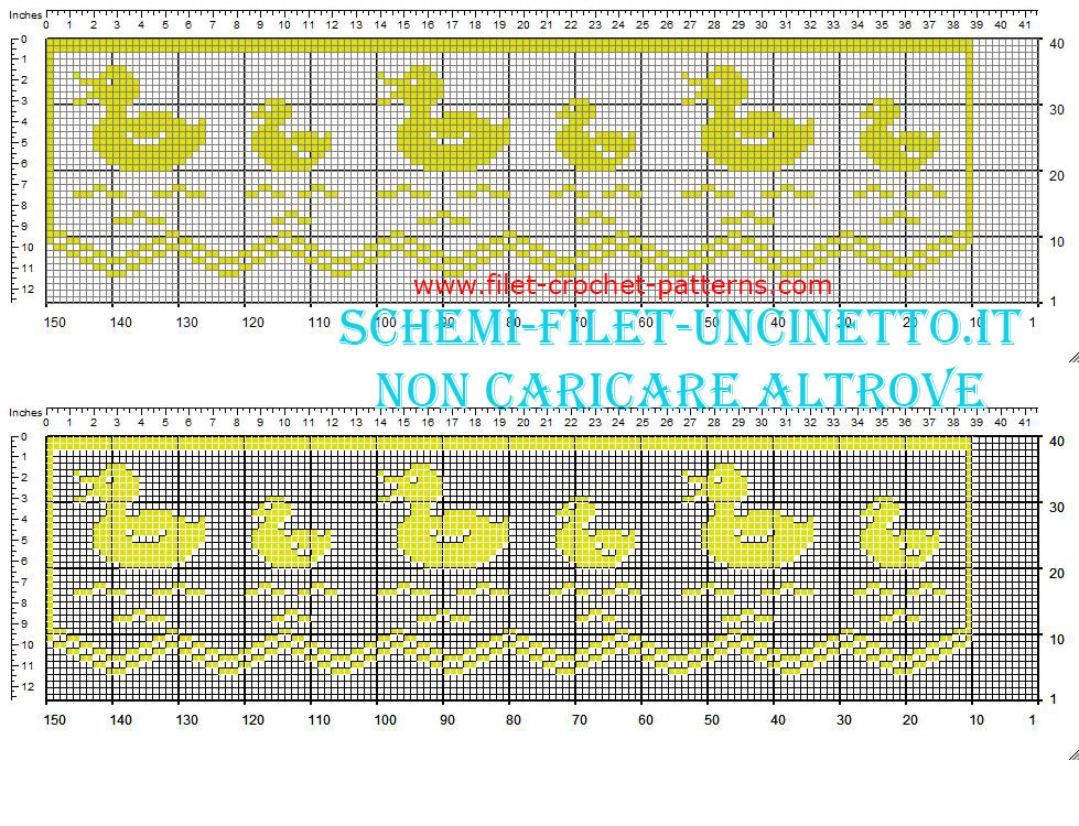 Filet border with ducks free pattern download width 36 squares yellow color