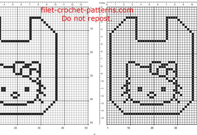Filet crochet baby bib with Hello Kitty free pattern download