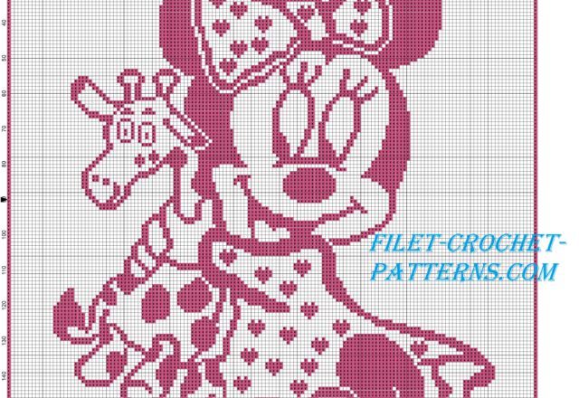 Filet crochet baby blanket with Disney baby Minnie with giraffe