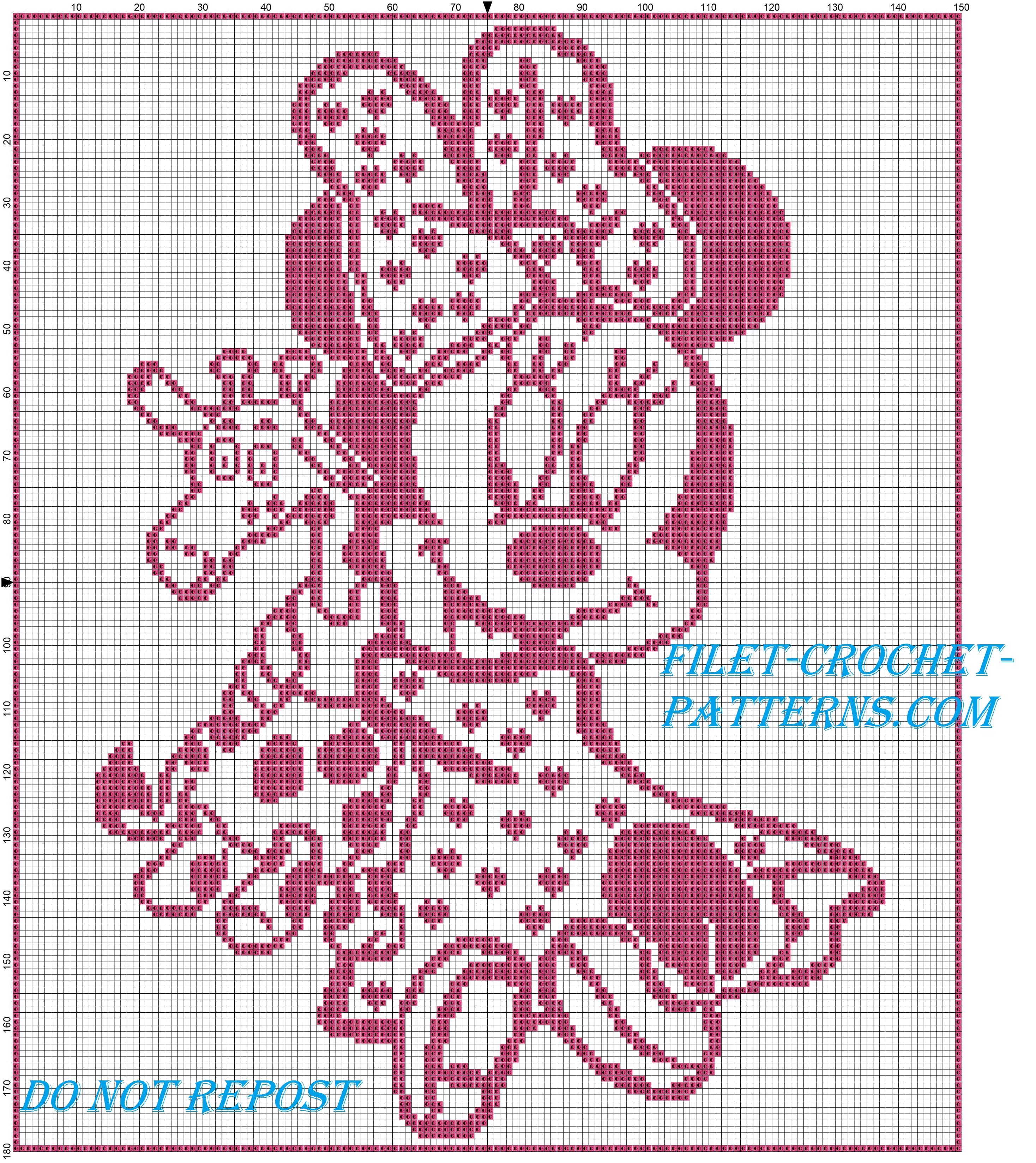 Filet crochet baby blanket with Disney baby Minnie with giraffe