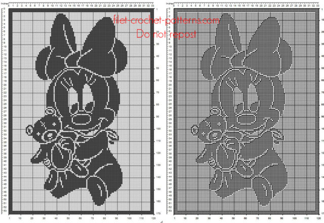 Filet crochet baby blanket with Disney baby Minnie with teddy bear free download