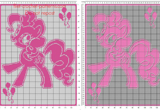 Filet crochet baby blanket with Pinkie Pie from My Little Pony free pattern download