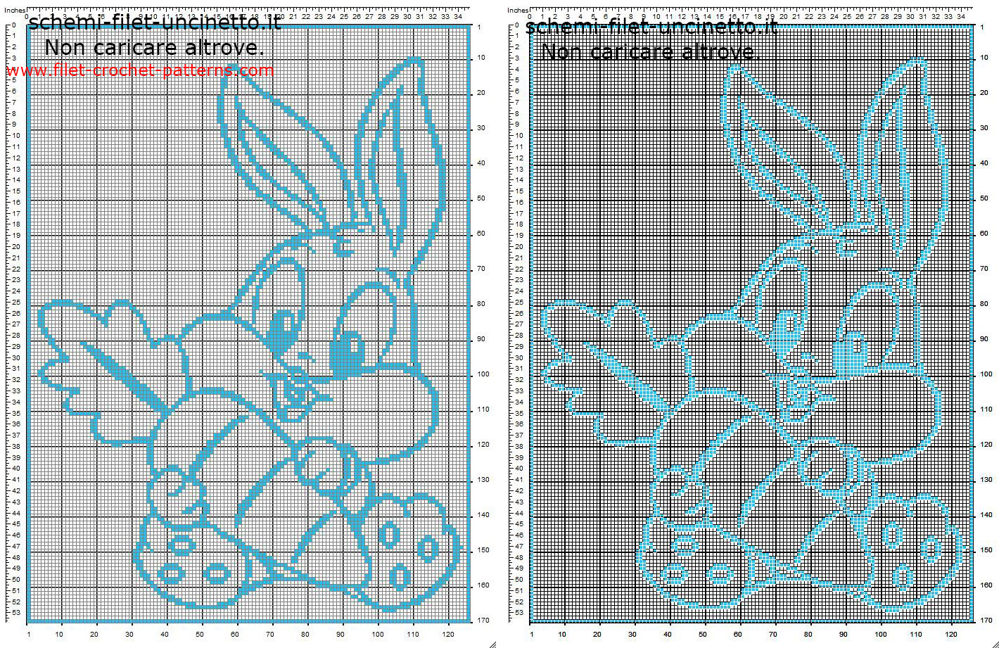 Filet crochet baby blanket with baby Bugs Bunny and a carrot free Looney Tunes pattern