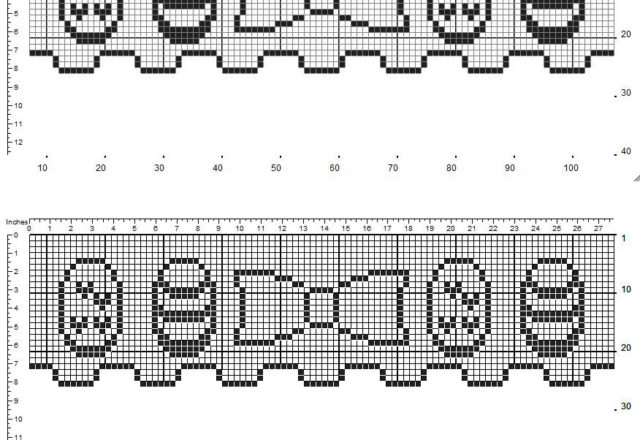 Filet crochet border with Easter eggs and a bow free pattern height 26 squares