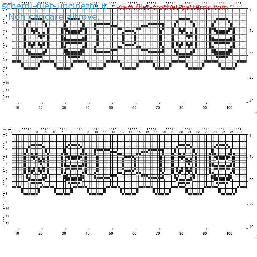 Filet crochet border with Easter eggs and a bow free pattern height 26 squares