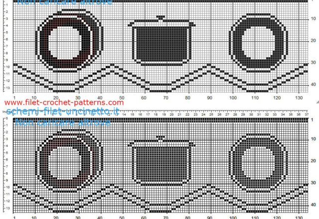 Filet crochet border with pots and dishes free pattern height 43 squares