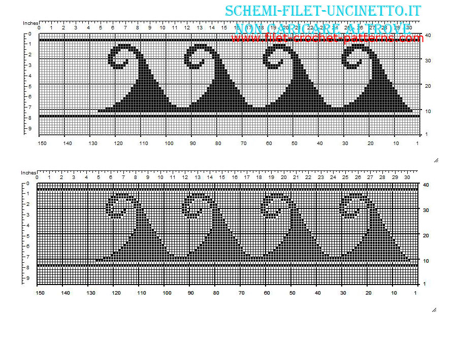 Filet crochet border with sea waves free pattern download