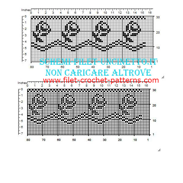 Filet crochet border with small roses free pattern download width 23 squares