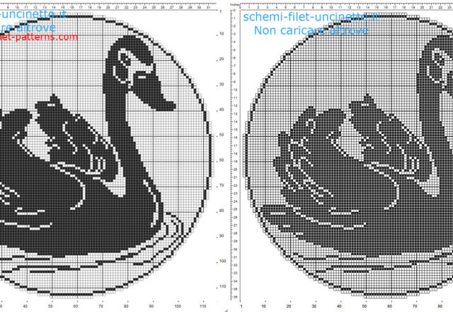 Filet crochet doily with a swan in the lake free pattern download 115 squares