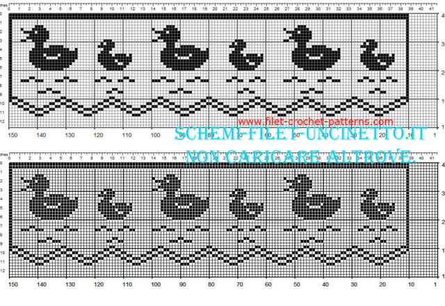 Filet crochet free border with ducks width 36 squares