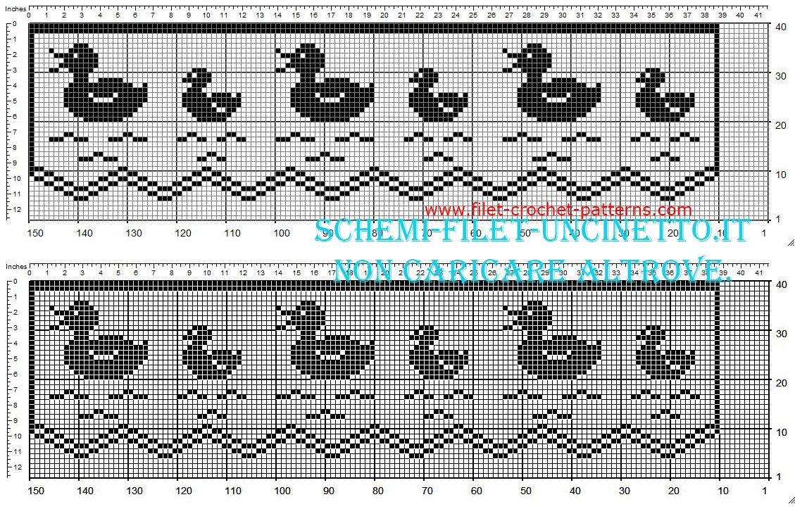 Filet crochet free border with ducks width 36 squares