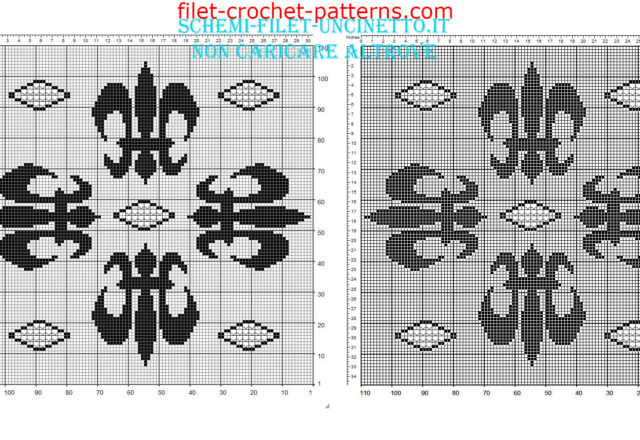 Filet crochet pillow with lilies flowers medieval 110 squares