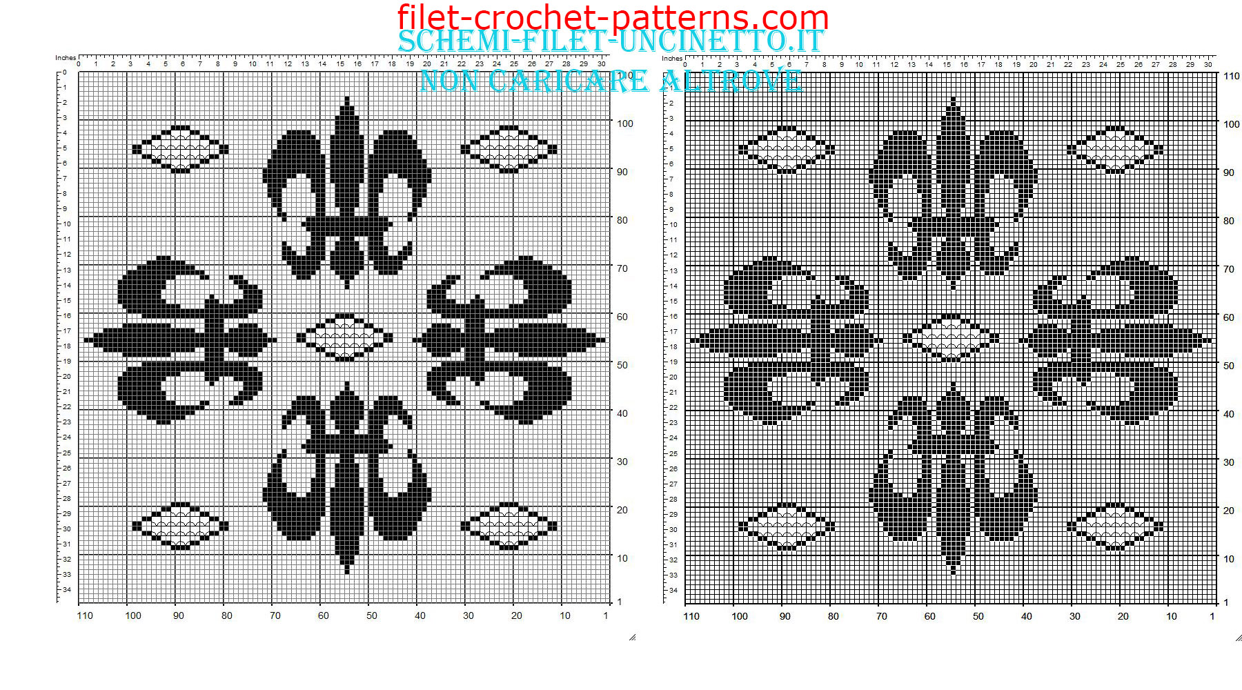 Filet crochet pillow with lilies flowers medieval 110 squares