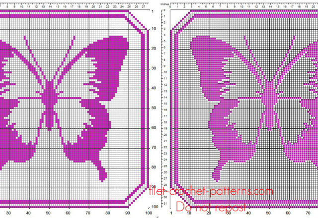 Filet crochet square doily violet color with butterfly free download
