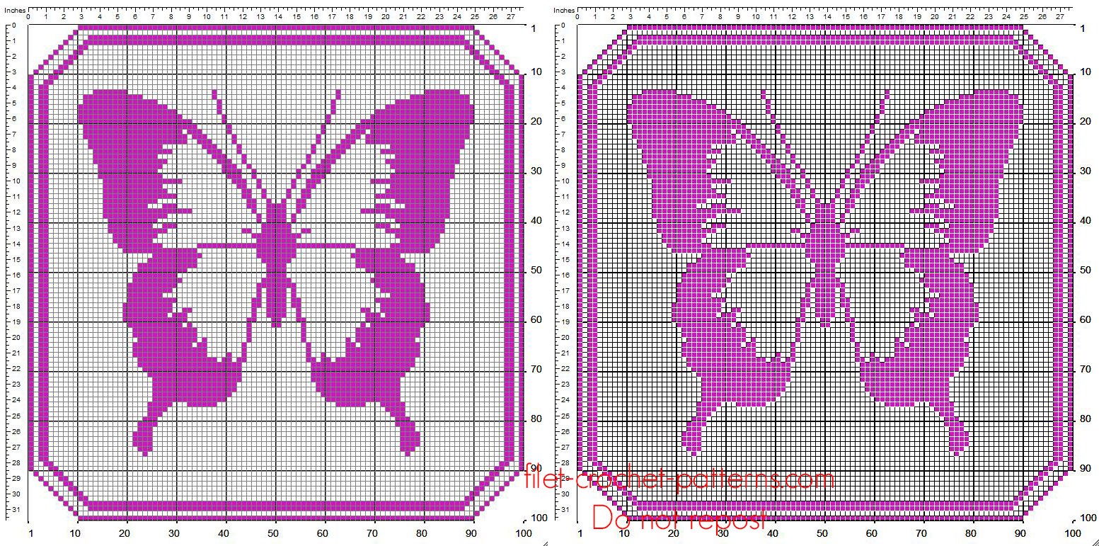 Filet crochet square doily violet color with butterfly free download