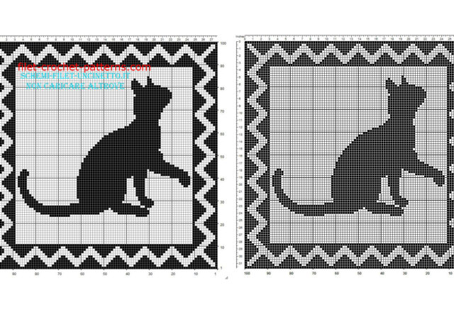 Filet crochet square doily with cat shadow free download