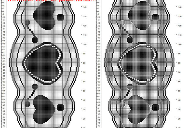 Filet oval doily free with three different sizes hearts