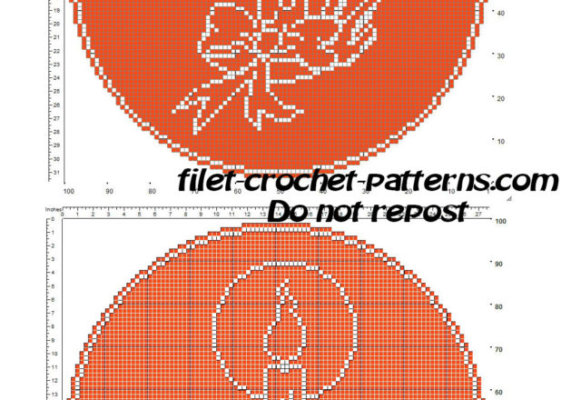 Free Christmas crochet filet pattern round red doily with Christmas candle