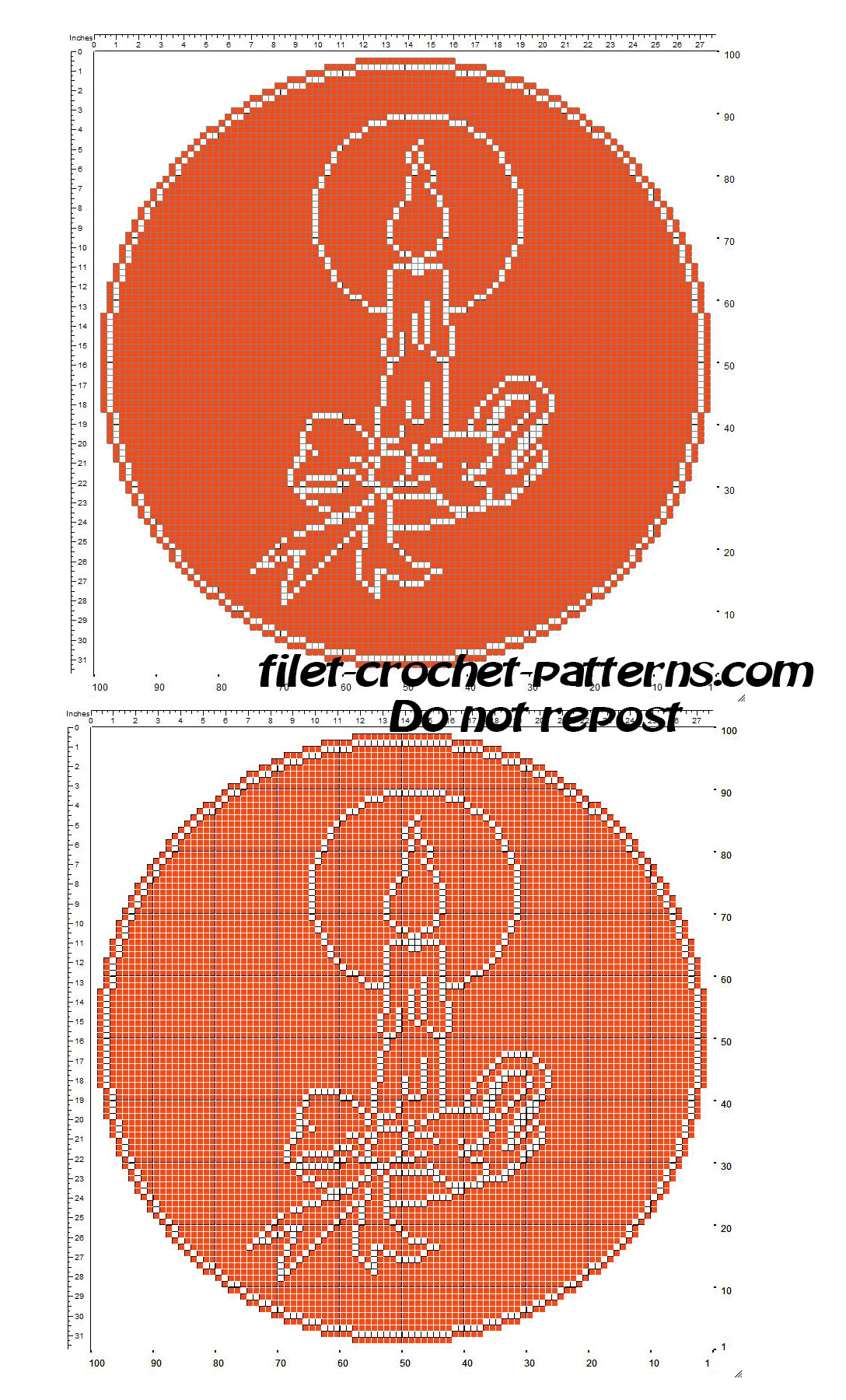 Free Christmas crochet filet pattern round red doily with Christmas candle