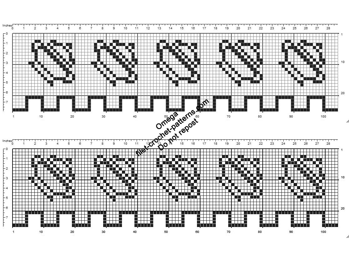 Free crochet filet border pattern with vintage soup pots