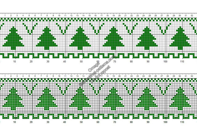 Free crochet filet pattern Christmas trees border height 24 squares