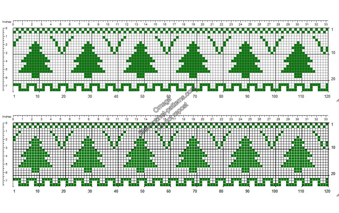 Free crochet filet pattern Christmas trees border height 24 squares