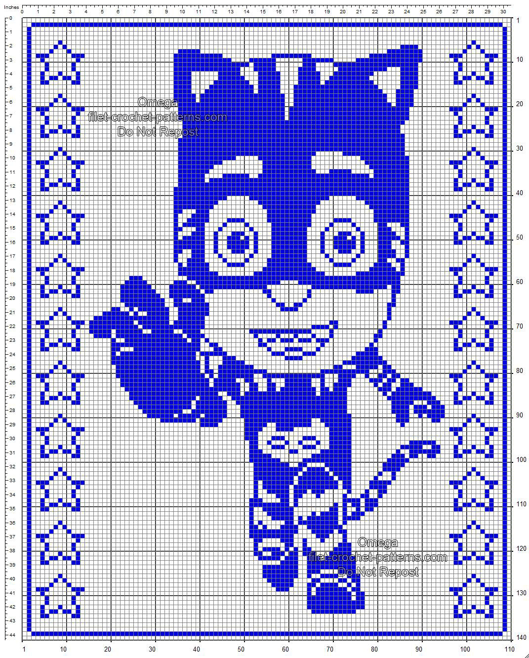 Free crochet filet pattern baby blanket with Connor Catboy PJ Masks 140x110