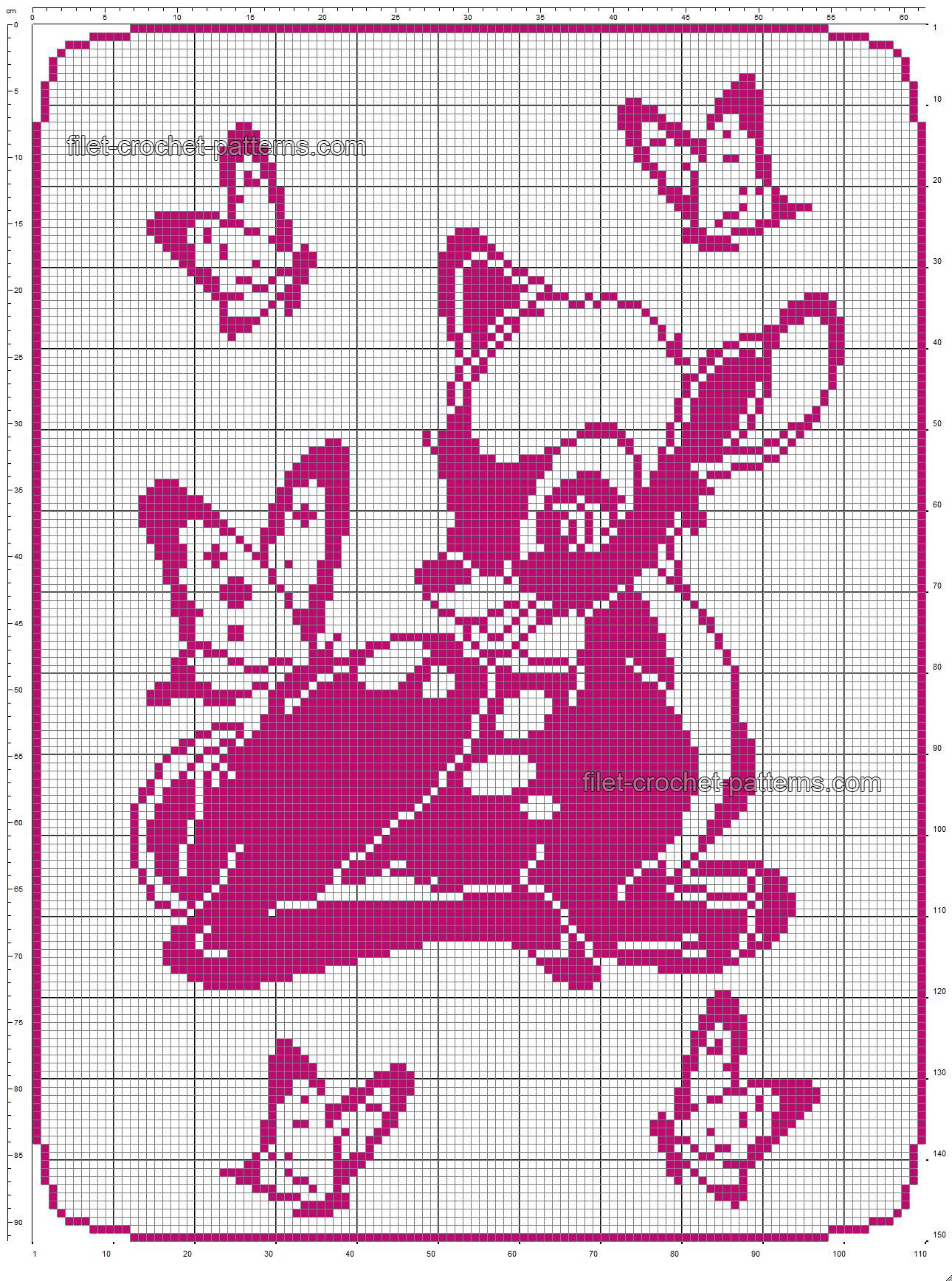 Free crochet filet pattern baby blanket with Disney Bambi 110x150