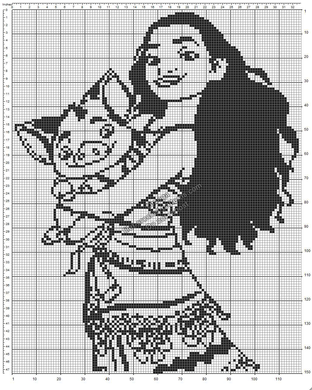 Free crochet filet pattern baby blanket with Disney Moana 117x149