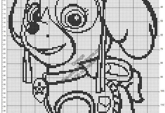 Free crochet filet pattern baby blanket with Skye from Paw Patrol 108x149