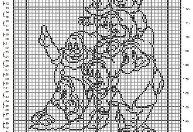 Free crochet filet pattern baby blanket with The Seven Dwarfs all together